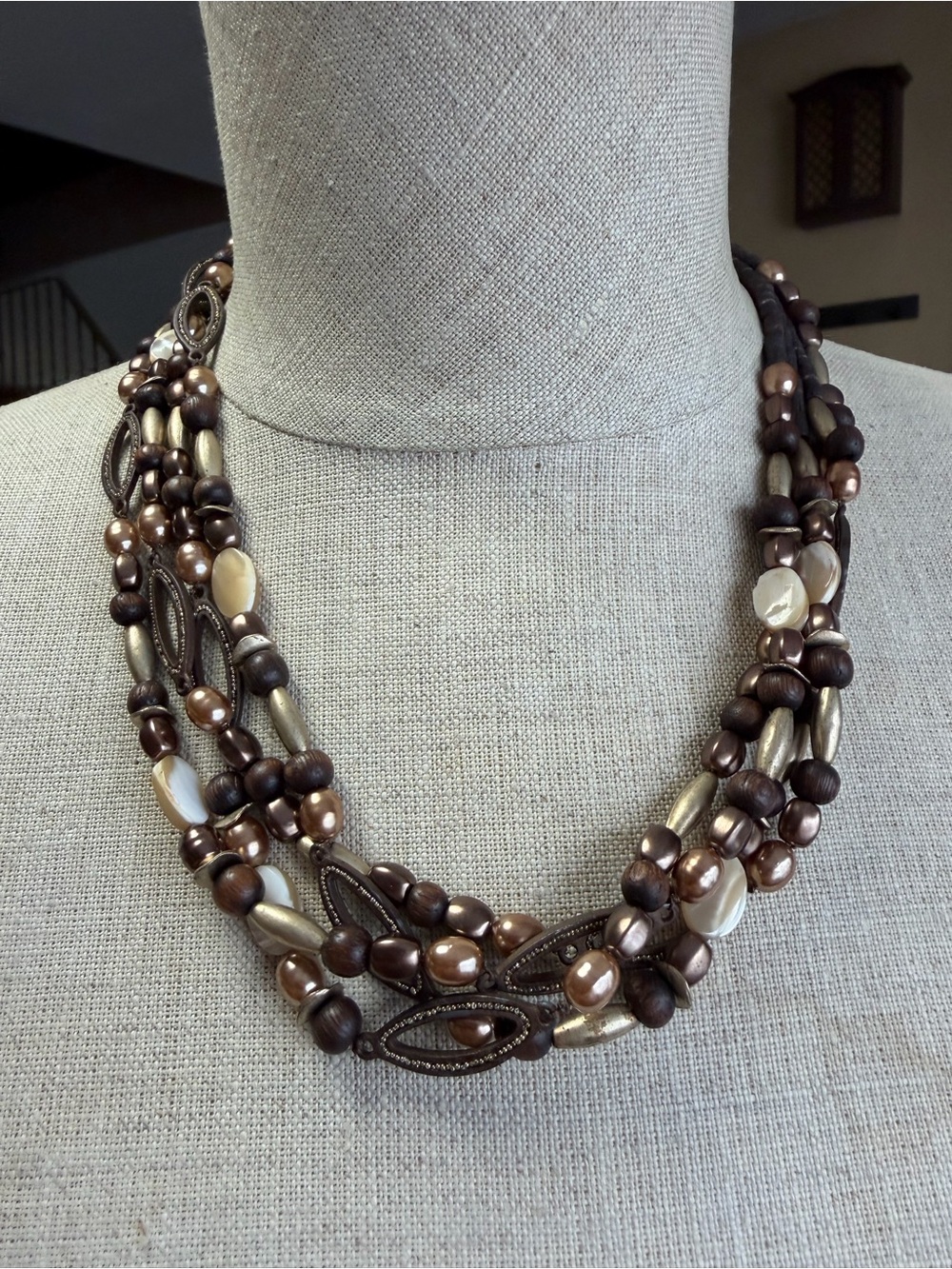 Coldwater Creek Multi-Strand Earth Tone Beaded Statement Necklace